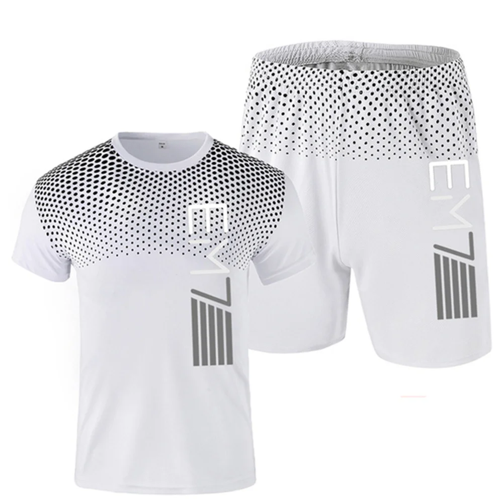 

Summer Casual Fitness Sports Set 3d Letter Print Fashion T-shirt Beach Shorts 2 Pieces Breathable Quick-drying Clothing