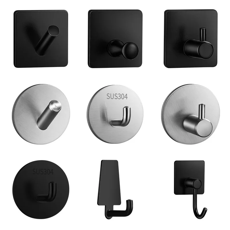 

304 Stainless Hooks Wardrobe Coat Door Wall Clothes Towel Strong Sticky Hook Metal Bathroom Hardware Bracket Kitchen Accessories