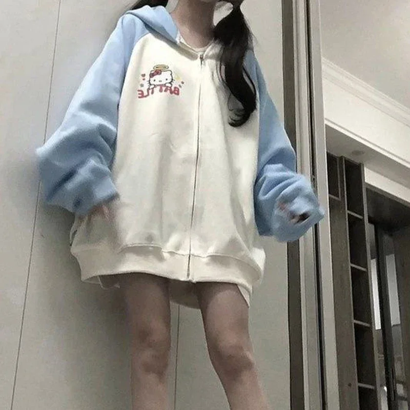 

Sanrio Kawaii Hello Kitty Sweatshirt Anime Cartoon Cute Girls New Preppy Style Lovely Comfortable Casual Loose Hooded Sweatshirt