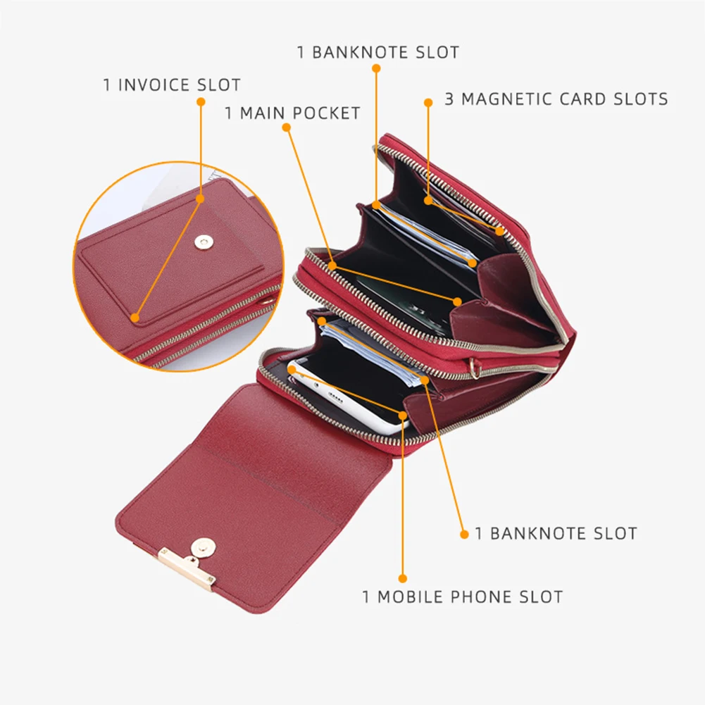 2022 New Touch Screen Phone Bag Female Korean Style Shoulder Bag Multi-functional Zipper Wallet Messenger Bag Women Wallet