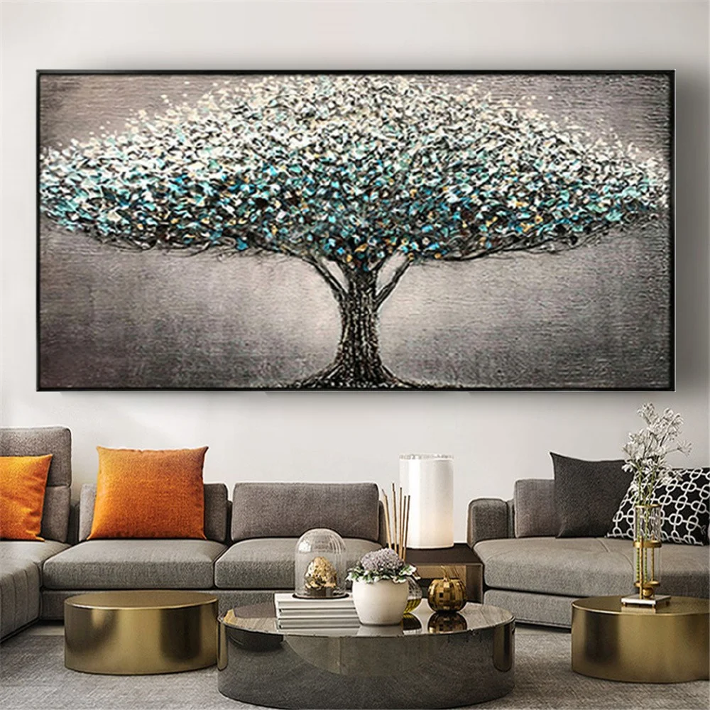 

Abstract Green And Gold Speckled Texture Landscape Tree Wall Art Pictures Handmade Oil Painting On Canvas Mural For Living Room