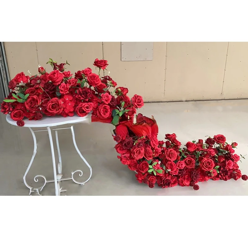

wedding table runner arch floral red roses artificial flower factory direct wedding decoration backdrop flower