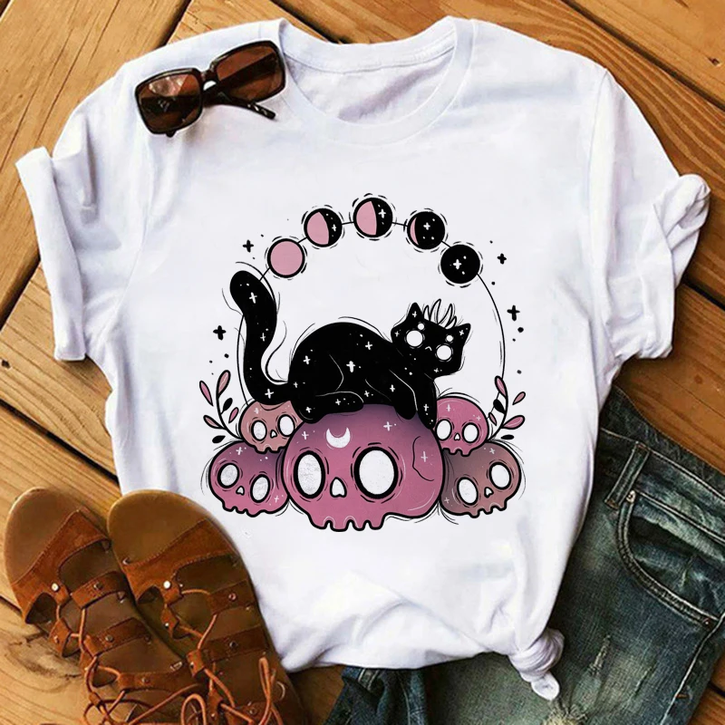 

Kawaii Satan Demon Death Scary T Shirt Women Devil Print Funny Cartoon T-shirt Grim Reaper Tshirt Satanism Top Tees Female