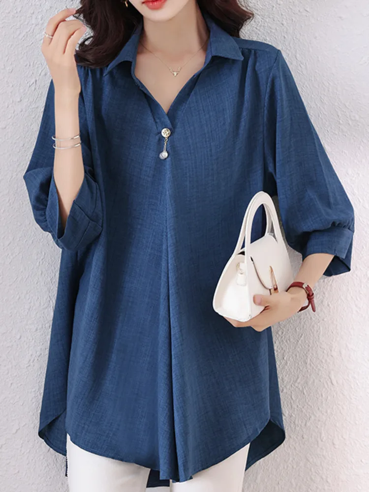 #2843 летние женские блузки и топы свободная офисная Длинная блузка с рукавом