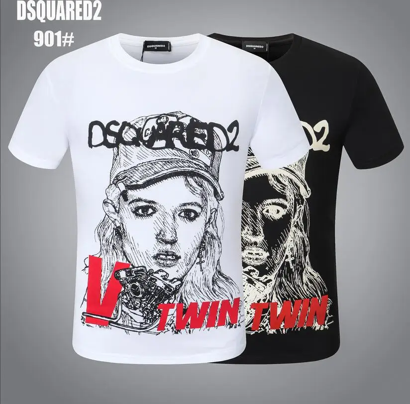 

Hot New Summer Dsquared2 Men/Women Street Hip-Hop Round Neck Short-Sleeved T-shirt Cotton Locomotive Letter Printing Casual Tee