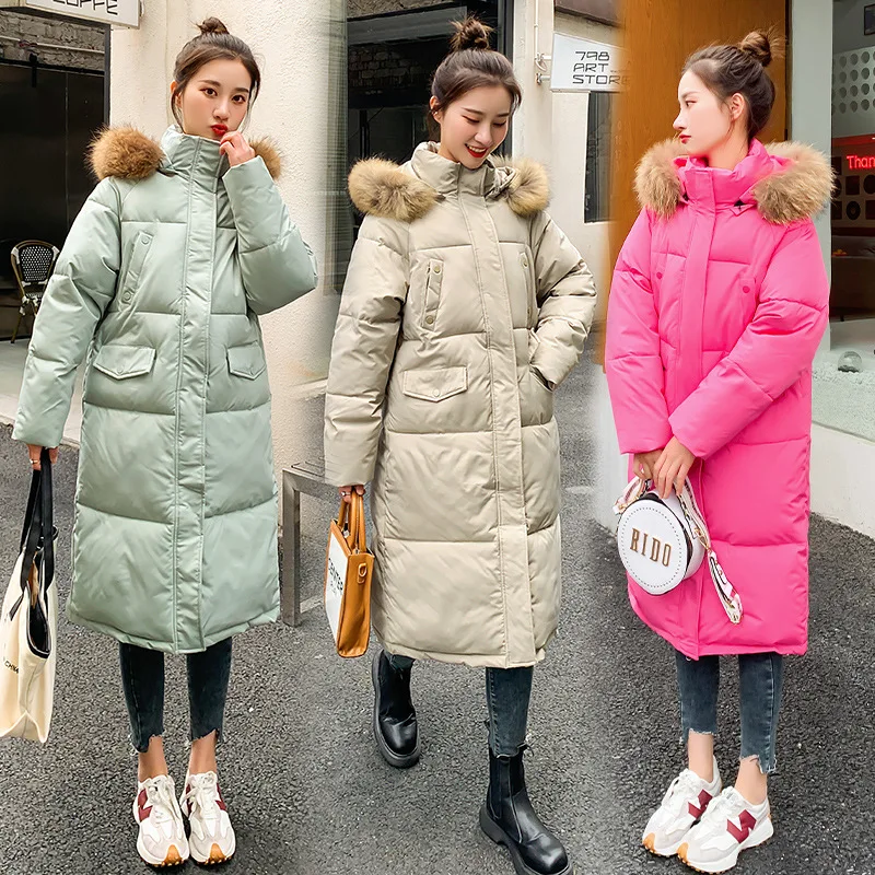 Female Long Parka Korean Fashion Down Cotton Padded Jacket Winter Warmth Coat Jacket Big Fur Collar Grace Plus Size