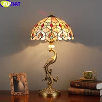 FUMAT Tiffany Style Table Lamp Natural Shell Rose Dragonfly Brass Angell Phenix Frame Home Florid Deco Dimming Remote Desk Light
