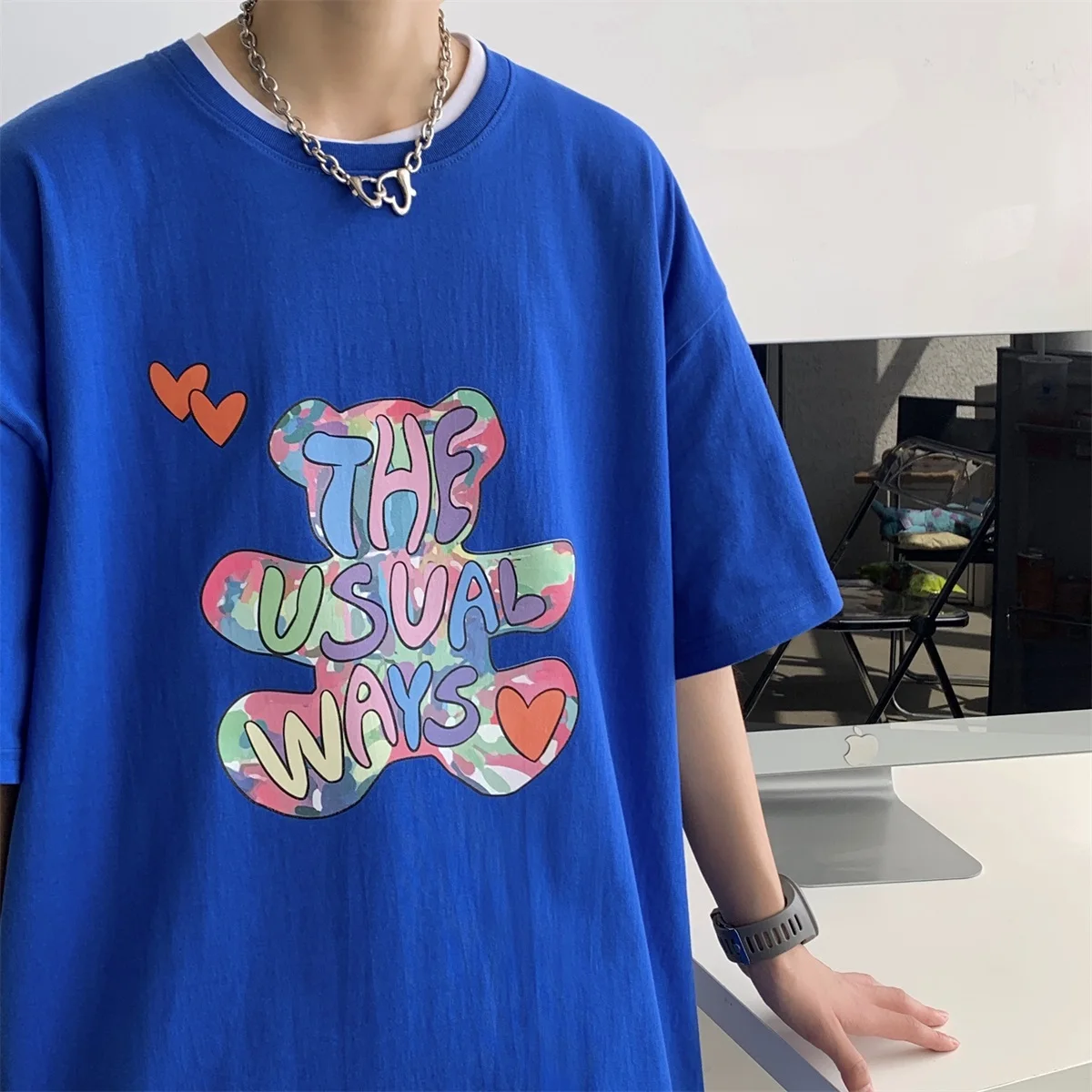 

Цветные хлопковые футболки с рисунком медведя для мужчин, летние модные тренды, классические топы с круглым вырезом, Свободные повседневны...