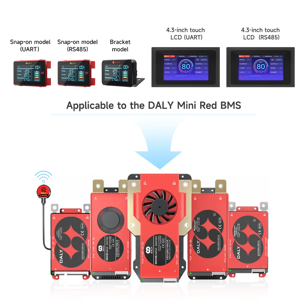 Фото Аксессуары Daly BMS: 3,0-дюймовый ЖК-экран, кабель, 4,3-дюймовый сенсорный дисплей, UART RS485 для DalyBMS, красный/синий BMS, новая версия №2