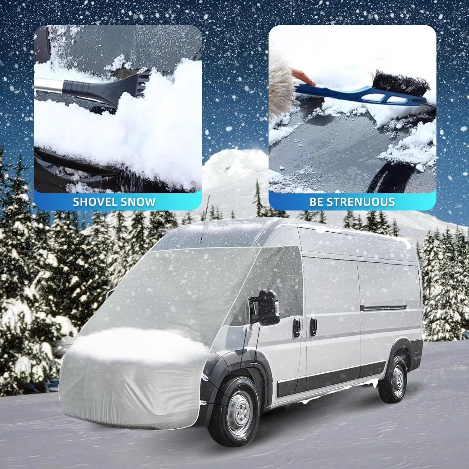 Фото Для Fiat Ducato, Peugeot Boxer, Citroen Relay: Комплект из 1 шт. — Полное покрытие лобового стекла и капота для автодома, солнцезащитный и снегозащитный чехол, аксессуары для автодомов №2