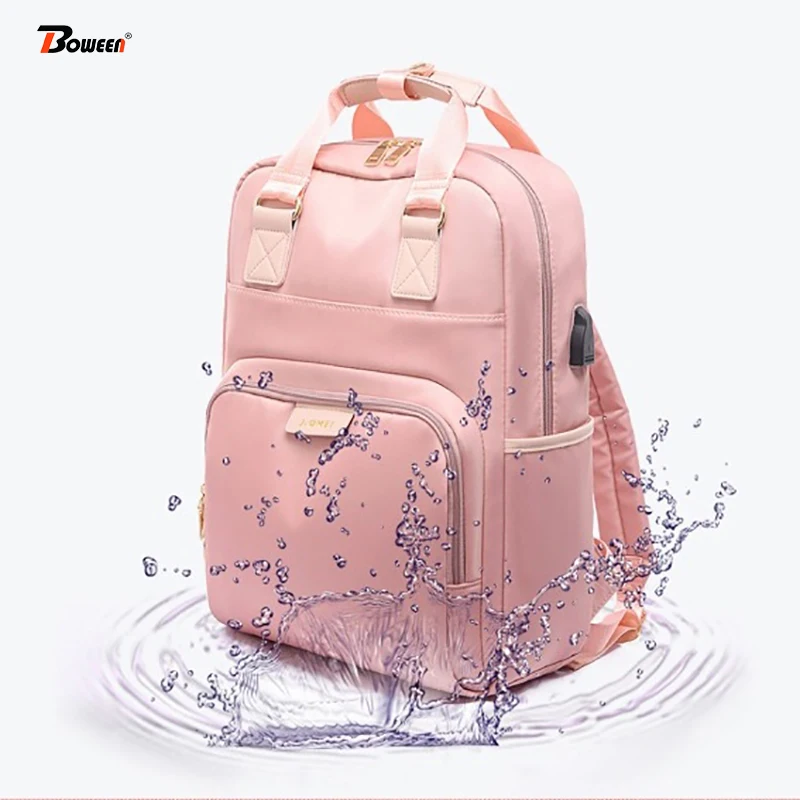 

AIWITHPM Waterproof Anti Theft Laptop Women Backpack USB Charging Girl's Backpack Female Pink Multifunctional Bagpack Bag