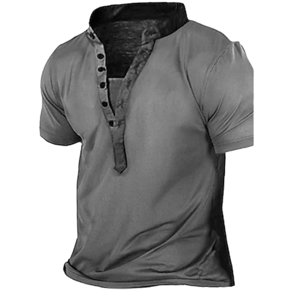 Мужская Однотонная футболка Henley новинка футболки с 3D-принтом модная уличный топ