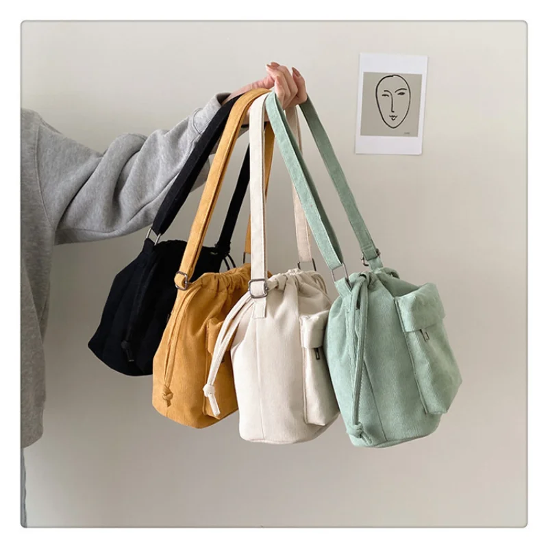 Fashion Luggage & Bags Women's Handbags Shoulder NEW Simple Retro Corduroy Drawstring Mini Casual Shopping Travel Bolsa Feminina