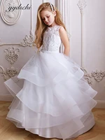 2022 white sleeveless flower girl dresses for wedding elegant tulle beading appliques party dress first communion ball gown