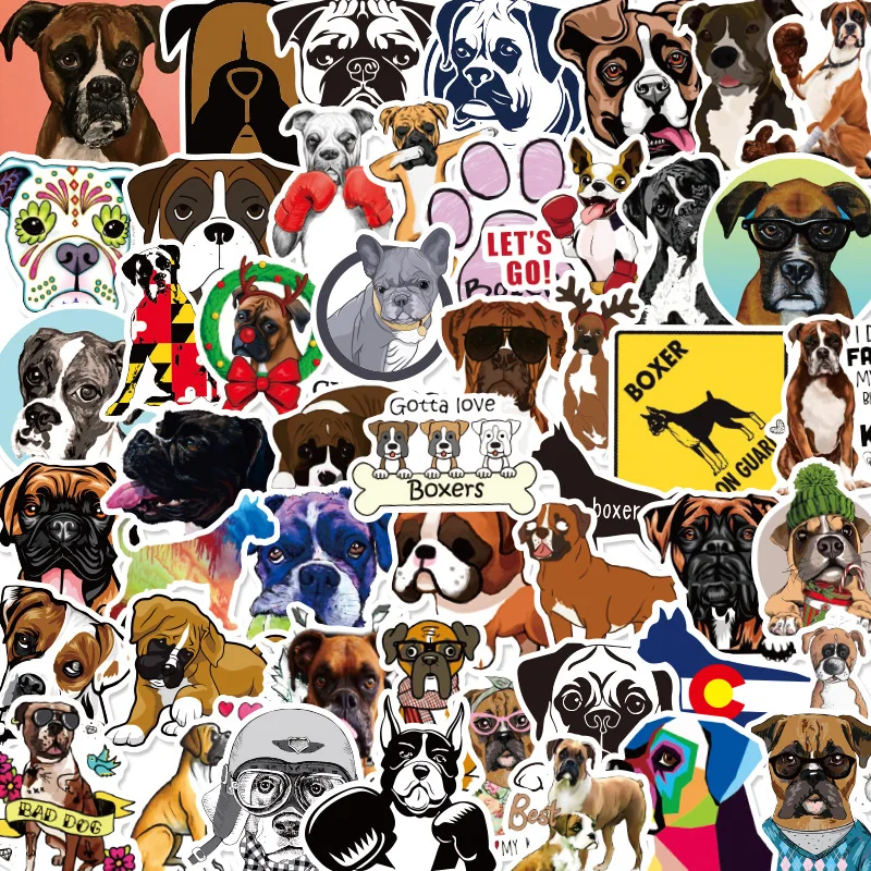 

50 Boxing Dog Puppies Cartoon Stickers Cute Waterproof Kids Toys Stationery Decorative Mobile DIY Craft Label Decals Laptop