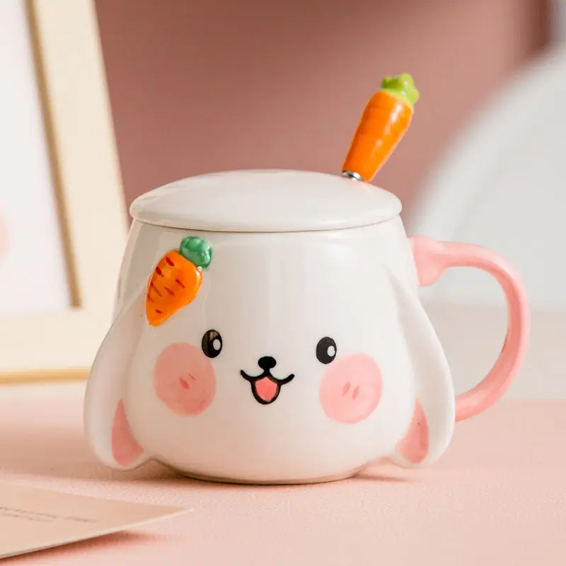 

Cute Bunny Mugs Little Rabbit Ceramic Cups with Lid and Spoon StarBuck Style Coffee Mug Lovely Girl Milk Tea Cup Gifts for Kids