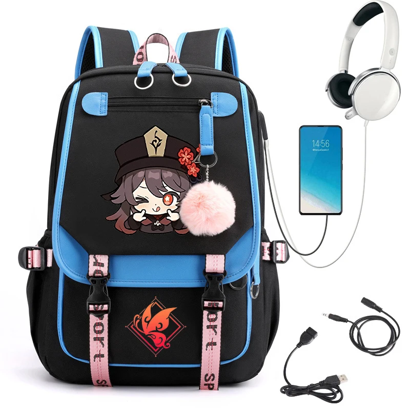 

Genshin Impact Anime Cosplay Students School Bag Backpack Klee Cartoon Bookbag Laptop Travel Rucksack Chibi Hu Tao Girls Bagpack