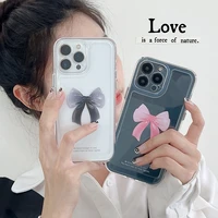 ins style simple pink black bow transparent case for iphone 11 11pro max 12 12pro 13pro 13pro max