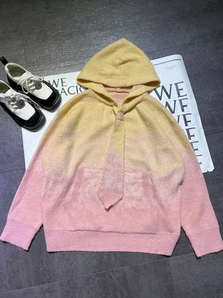 Дизайнерский ретро-градиент красочный галстук декоративный джемпер с капюшоном