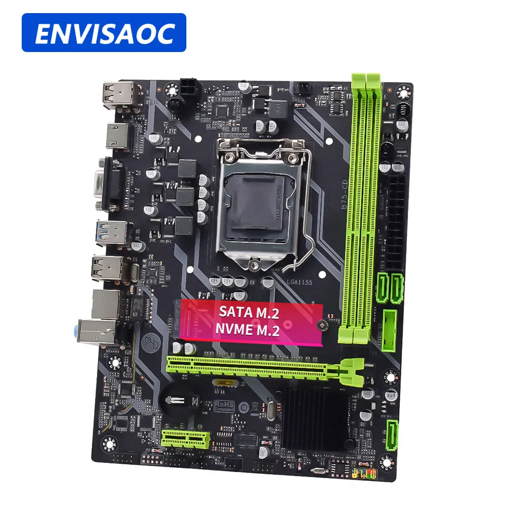 

Материнская плата ENVISAOC B75 LGA 1155, совместимая с процессором Intel Core i3/i5/i7 2-го и 3-го поколения DDR3, поддерживает M.2 NVME или SATA SSD