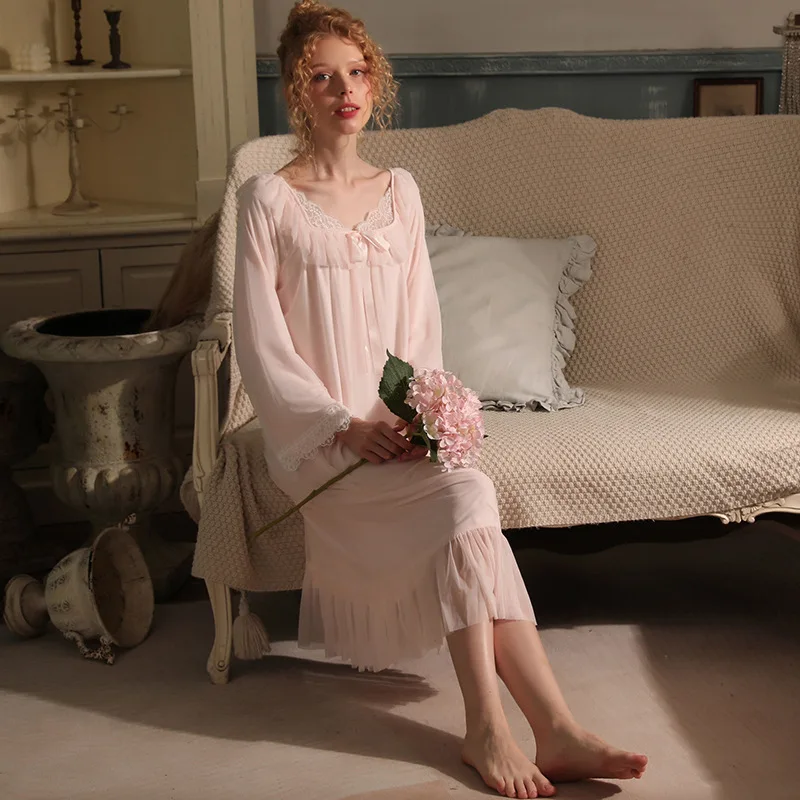 New Women's Elegant Court Style Double Layer Gauze Soft Comfortable Nightgowns Sleepshirts Sleepwear