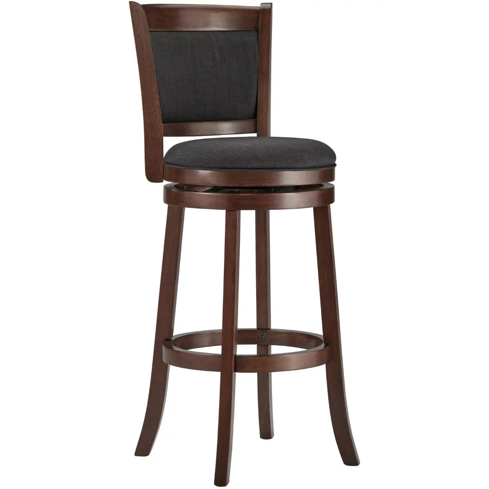 

Weston Home Upholstered Swivel Seat Cherry Finish Wood Bar Height Stool, Dark Gray