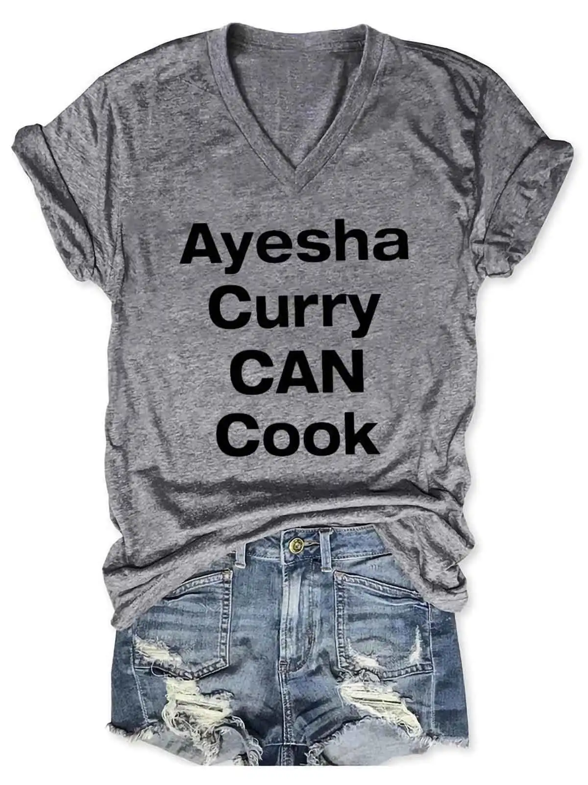 

Women's Steph Curry Ayesha Curry Can Cook V-Neck T-Shirt