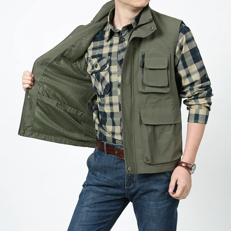 

Men's Vest Without Sleeve Hunting Clothing Free Shipping Tactical Spring Pockets MAN Summer Mesh Camping Coats Military Kapital