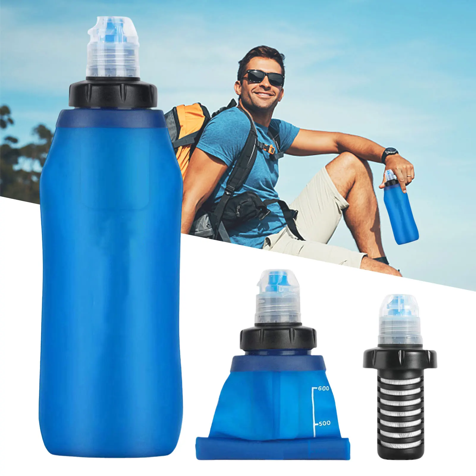 Water Filter Bottle Purified for Drinking soft TPU Foldable Outdoor Filtered Bag Camping Hiking Cycling | Спорт и развлечения