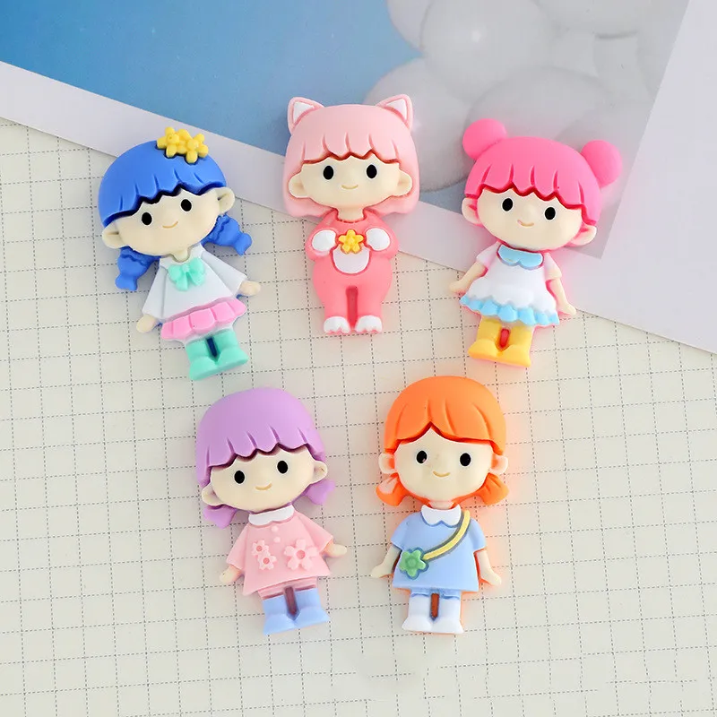 

10Pcs Resin Kawaii Cartoon Girl Flatback Cabochon Big 41mm Figurines Home Decor DIY Scrapbook Crafts Accessories