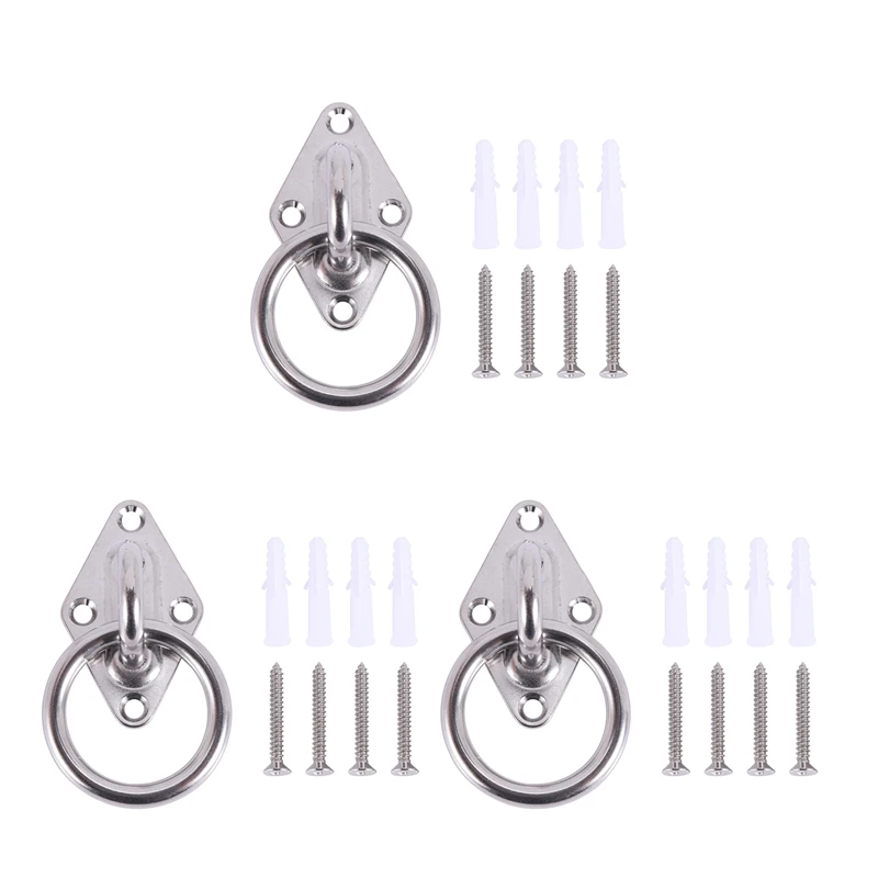 

3X Mounting Hook for Wall or Ceiling with Round Ring Stainless Steel - Bracket / Attachment for Sling Trainer, Hammock