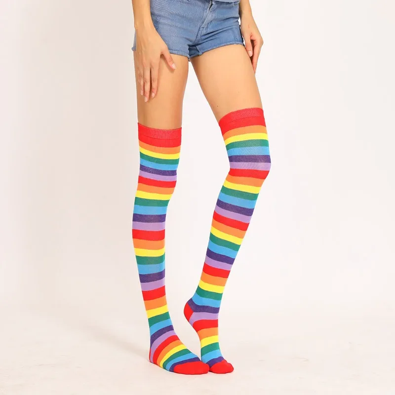 

Colorful Socks Rainbow Stripe Long Socks Over The Knee Thigh High Stockings for Women Girls Long Tube Knee High Hosiery