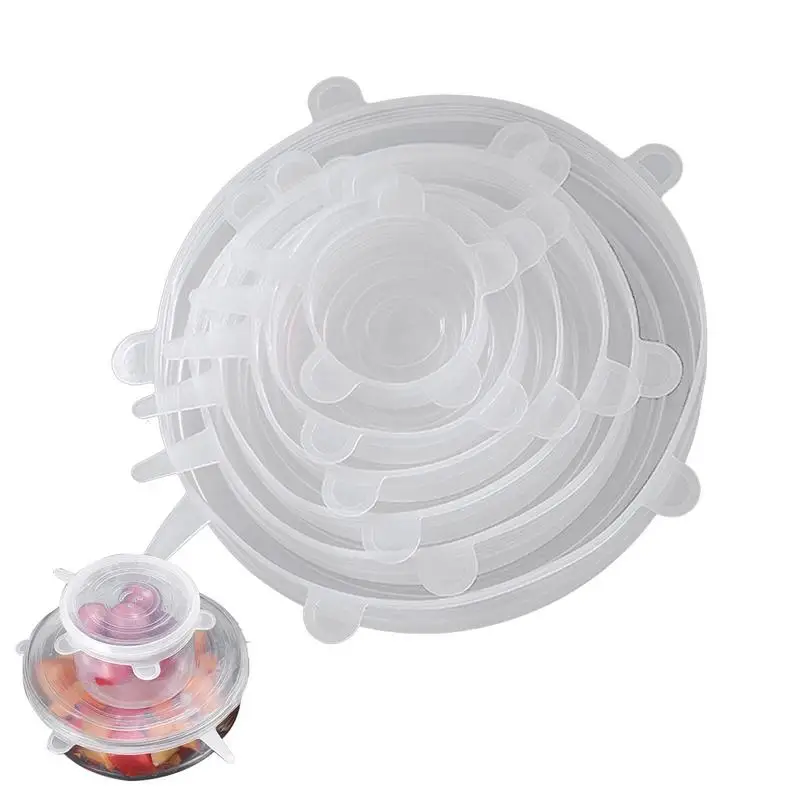 

6PCS Silicone Covers Food Storage Stretchy Lids Transparent Sealed Wrap Covers Keeping Food Fresh Reusable Microwave Bowl