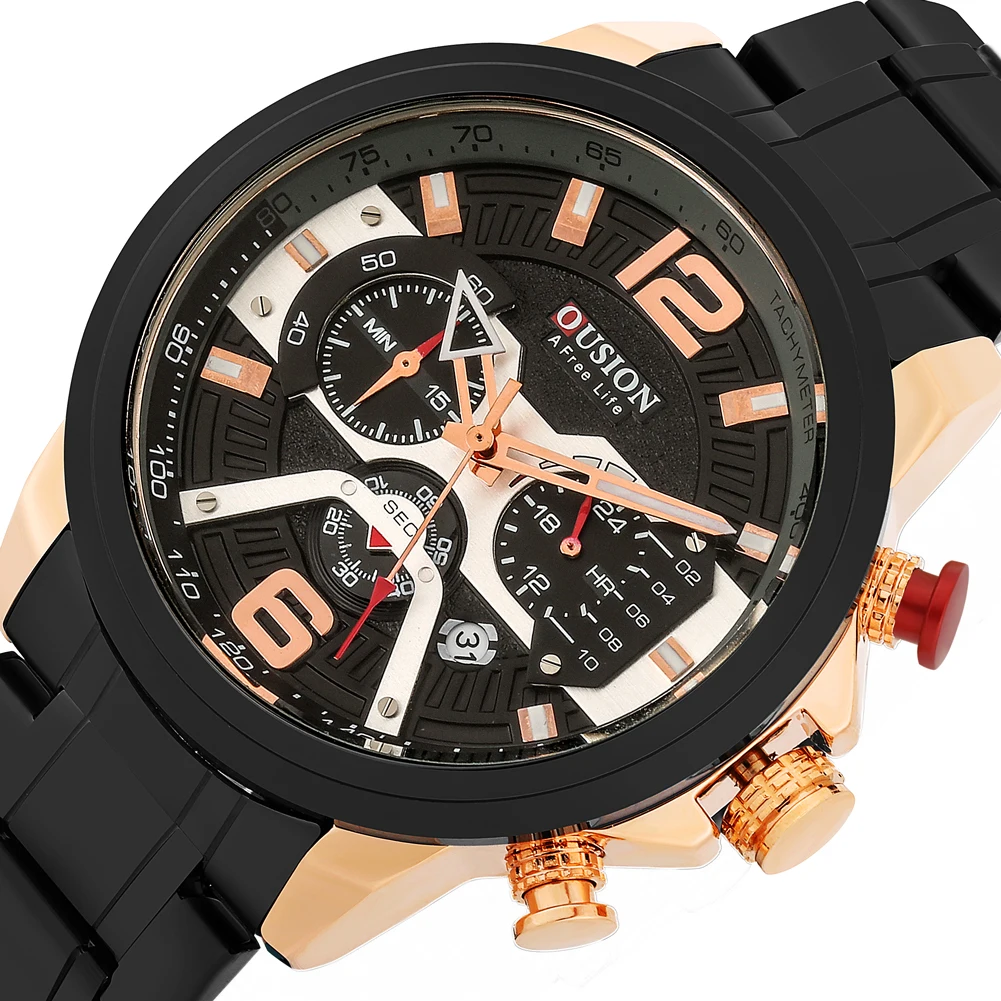 

Men's Luxury Watches 2022 New Fashion Black Gold Silver Quartz Wristwatch Big Dial with Calendar Man Full Steel Watch Hour