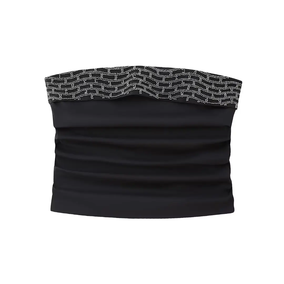 

Женский плиссированный облегающий бюстгальтер, винтажный Топ без рукавов, с открытой спиной, на молнии, с украшением из бисера, 2023