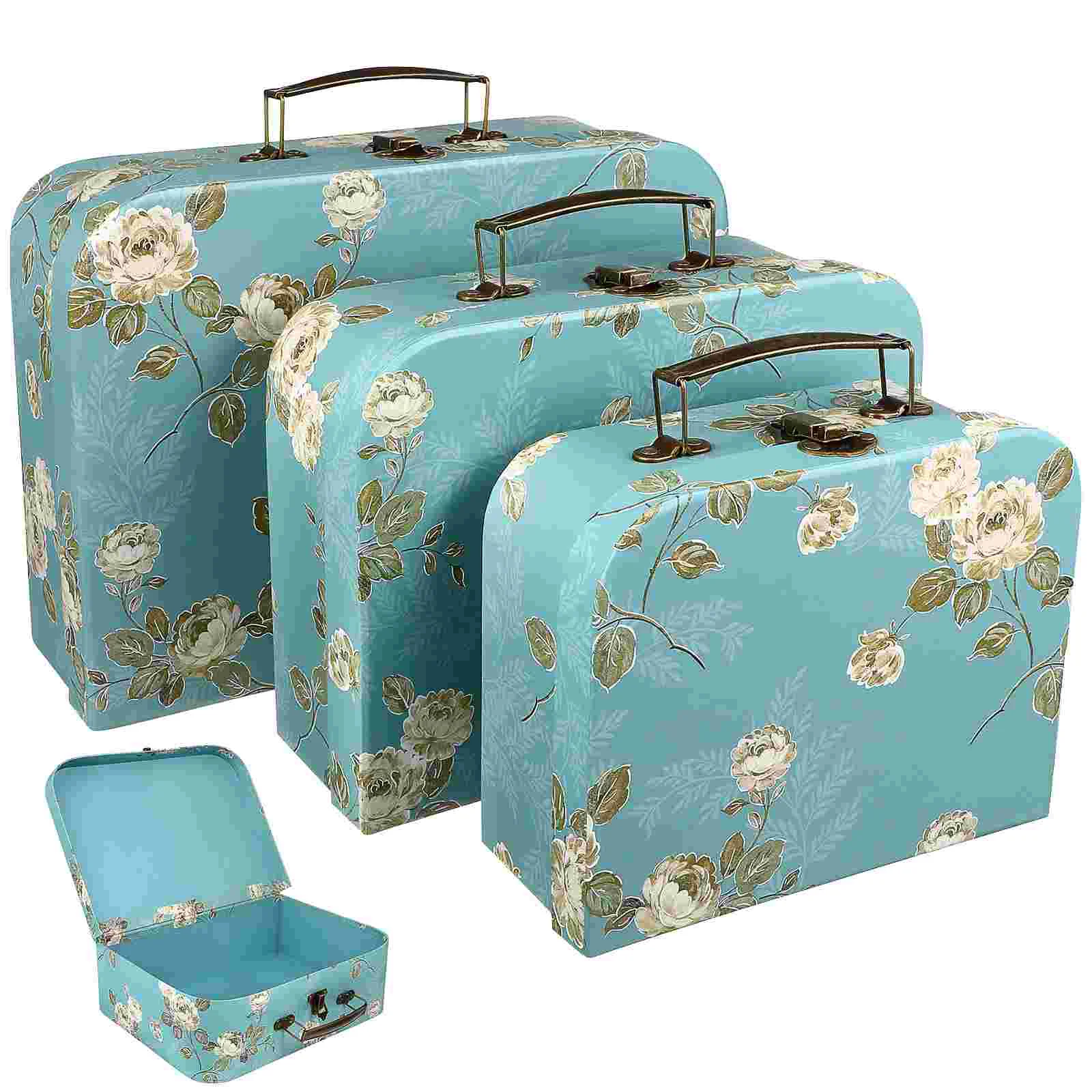 

3 шт. картонные чемоданы с металлическими ручками, Декоративные картонные коробки для хранения с цветочным принтом, подарочные коробки, коробки для рукоделия