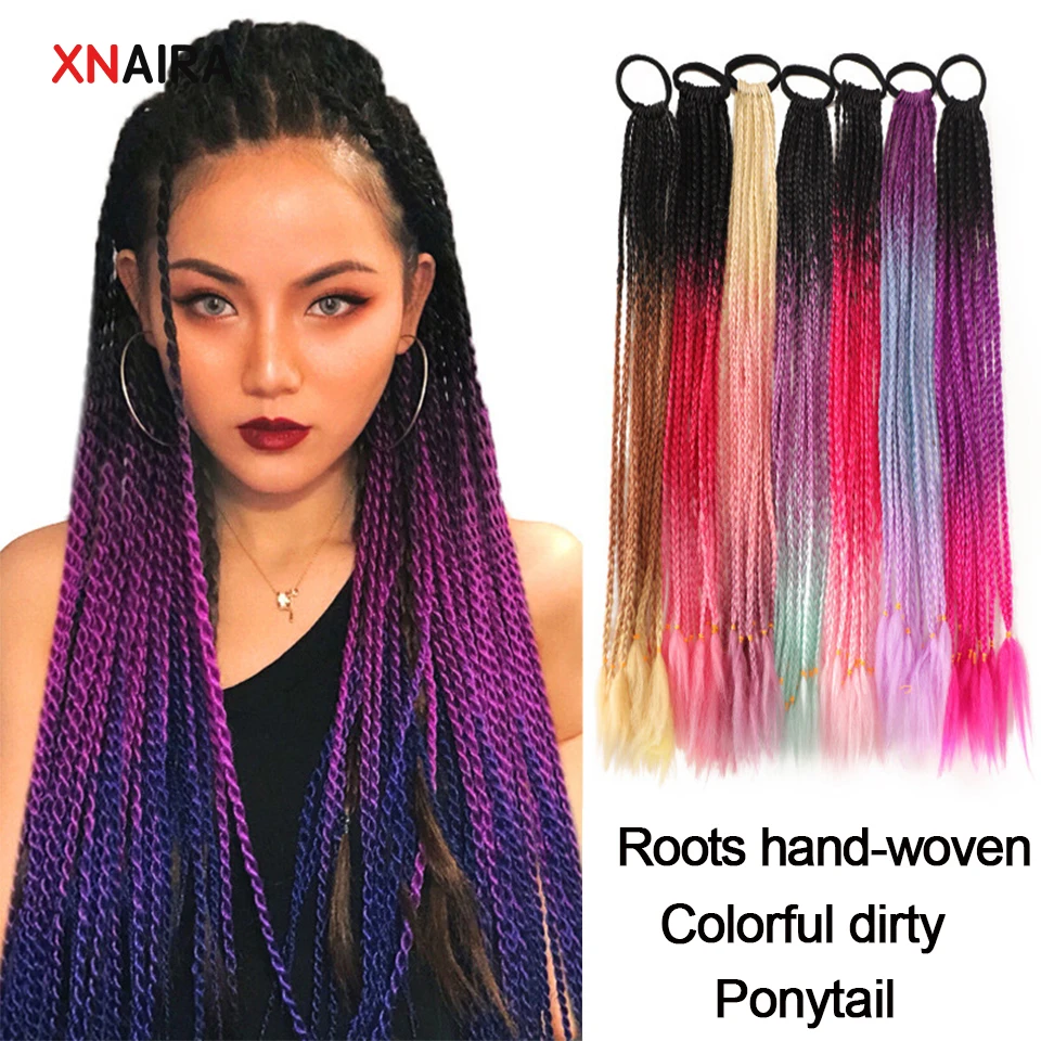 

XNaira Hair Color Gradient Dirty Braided Ponytail Women Elastic Hair Band Rubber Band Hair Accessories Wig Headband 60cm