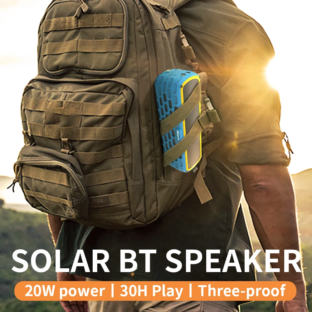 Cyboris T6 20W Solar Power Portable Speaker Bluetooth5.0 with 30-Hour Playtime flashlight SOS Waterproof for Outdoor Camping