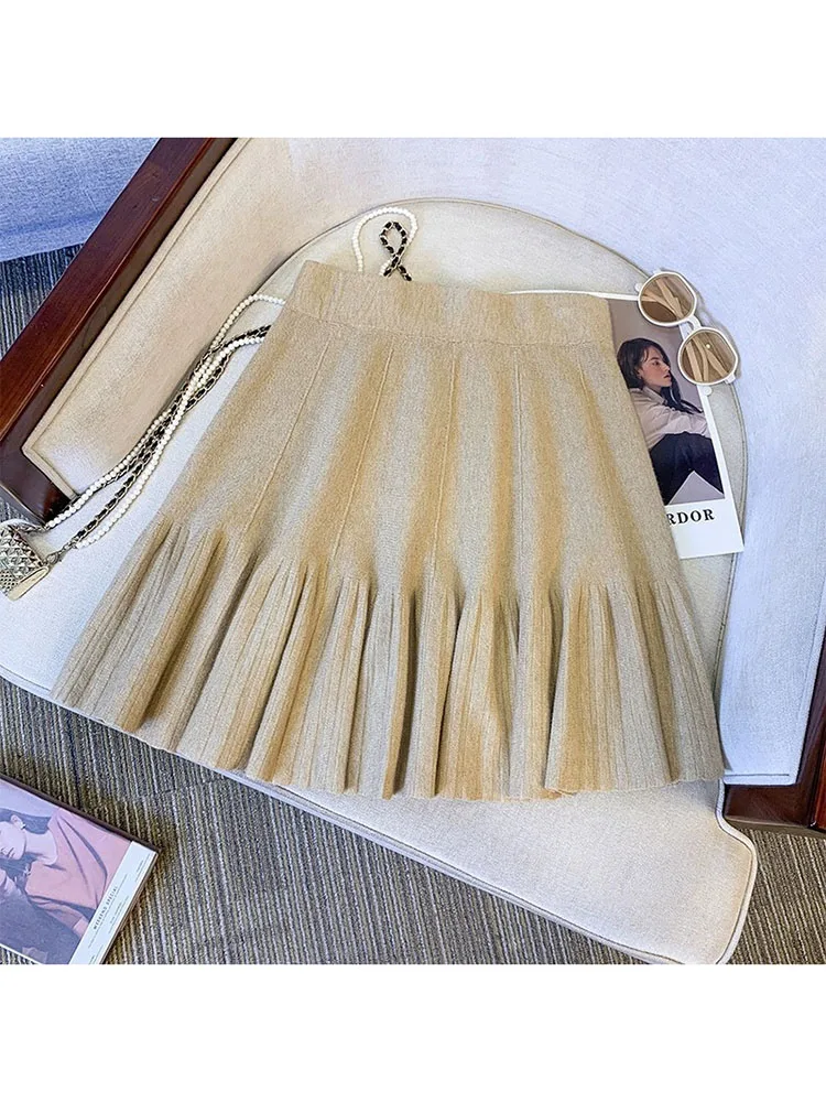 Осенне-зимняя плиссированная юбка Женская плотная трикотажная Короткая