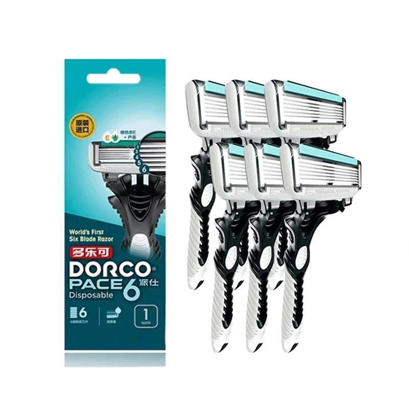 6pcs Original DORCO Razor Blade For Men's Razor 6 Layer Shaver Travel Manual Shaving Razors with Handle