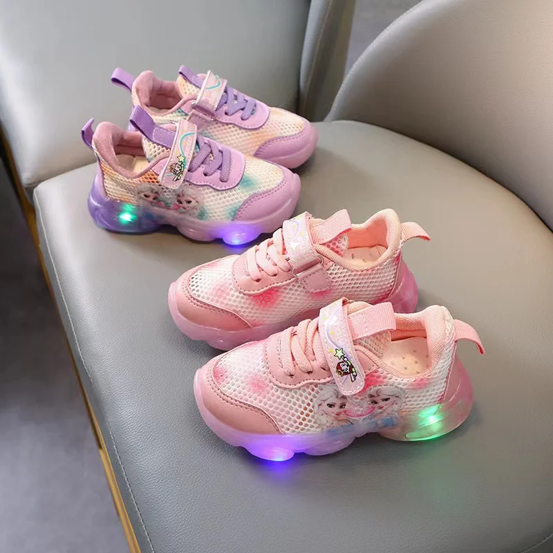 

Congme 1-7yrs Girls Fashion Led Light Sport Shoes Toddler Kids Air Mesh Sneakers Soft Bottom Breathable Princess Shoes