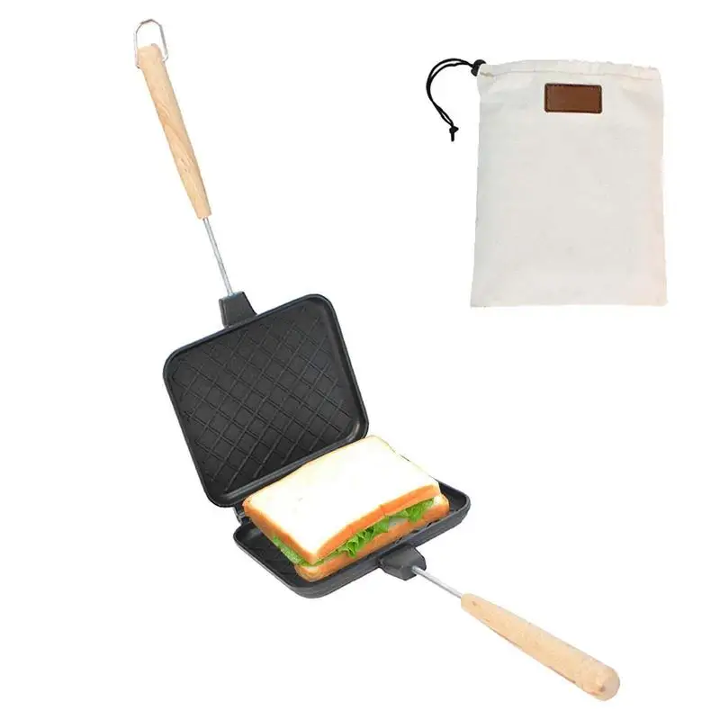 

Двусторонняя сковорода для жарки сэндвичей, антипригарная жаропрочная сковорода для жарки сэндвичей с деревянной ручкой