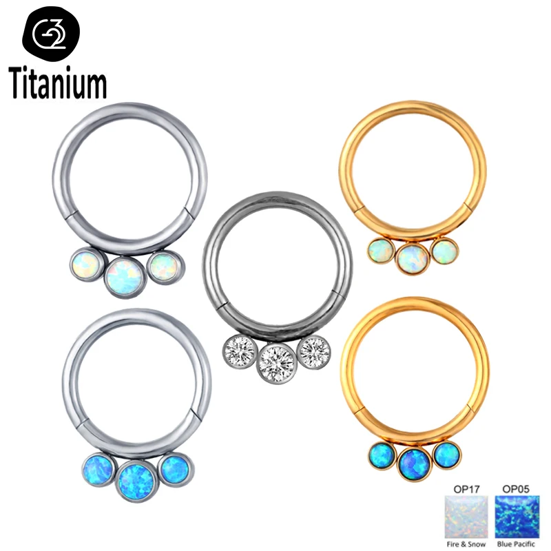 

JOJO 1PC G23 Titanium Earrings Ear Piercing Body Jewelry Opal Stone Nose Rings Septum Clicker Segment Tragus Helix Nose Piercing