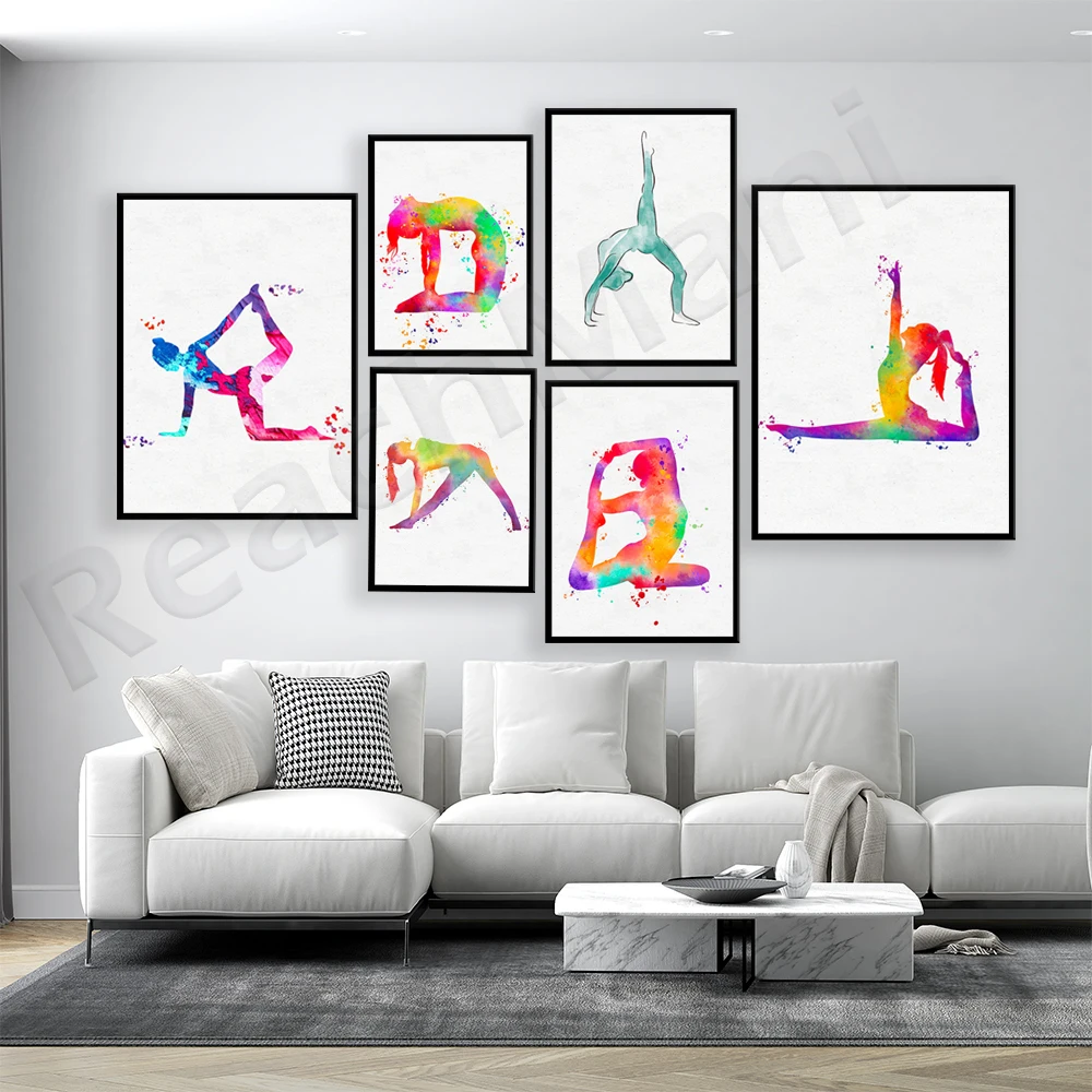 

Watercolor Yoga Illustration Poster, Yoga Poses, Yoga Asanas Canvas Prints Yoga Room Wall Decor Gift Bodybuilding Gym Pictures