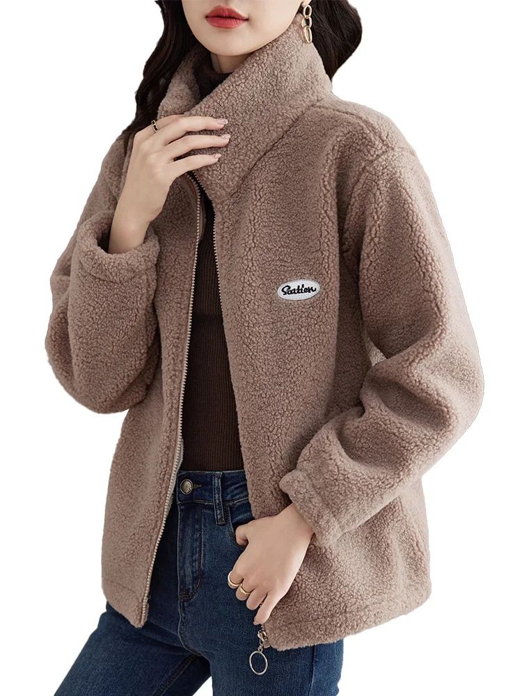 Middle-Aged Mom Autumn and Winter Fleece-lined Cotton-Padded Coat Short Polar Fleece Elderly Women clothes Th... |