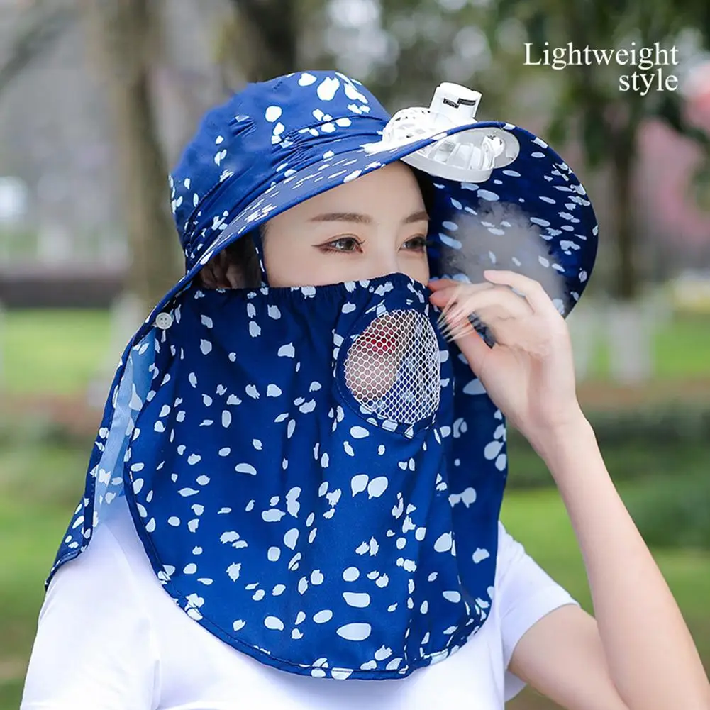 

Women Summer Sun Hat With Face Cover Neck Flap Breathable Cooling Sunscreen Visor Fisherman Hat With Fan Cotton Sunhat Girls Cap