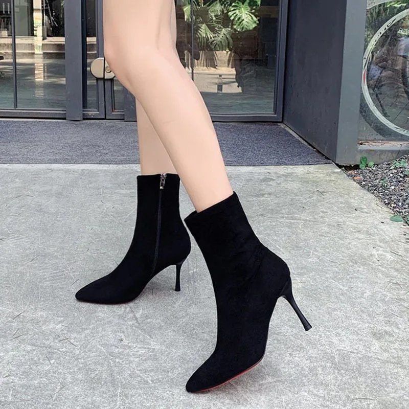 

Ankle boots autumn new stiletto heel high heels pointed stretch net red thin boots versatile fashion single boot women