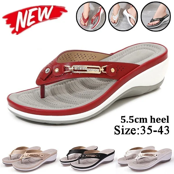 

New Women's Platform Leather Thongs Arch Supports Sandal Summer Beach Flip Flop Sandal Slipper Shoes