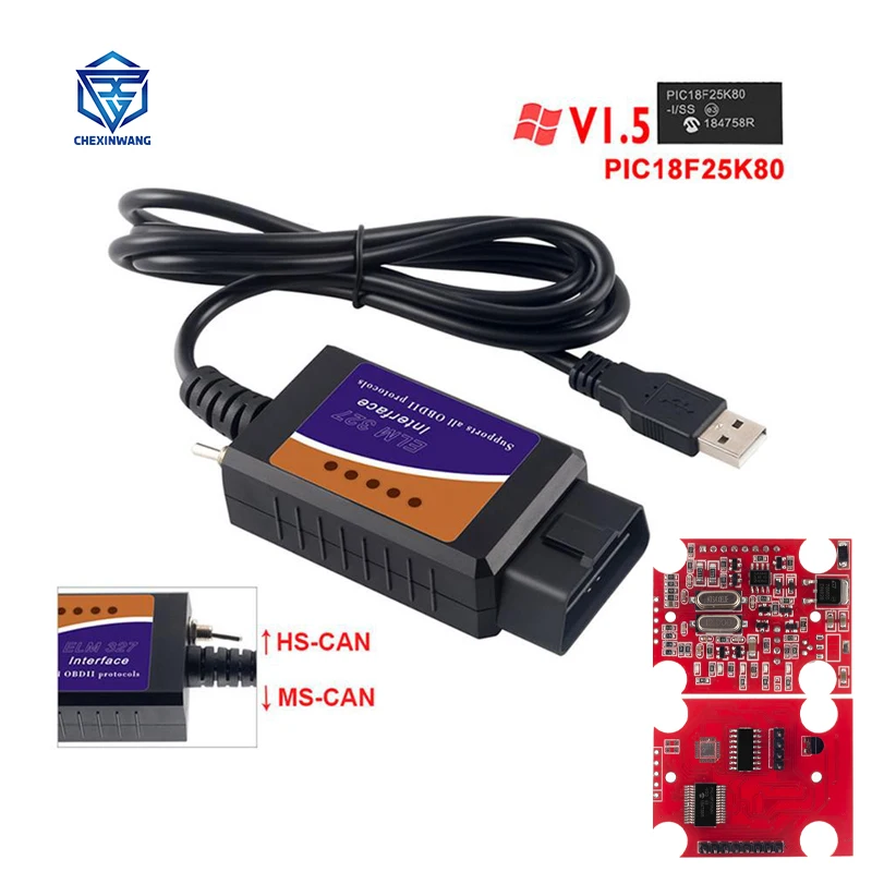 ELM327 USB V1.5 модифицированный для Ford Forscan elmконфигурация Скрытая функция CH340 + pic18f25K80 чип MS CAN/HS CAN OBD2/ObdII автоматический сканер