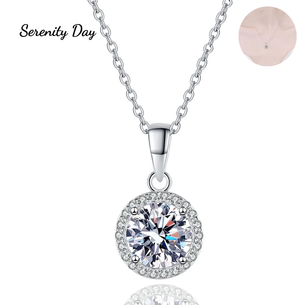 

Serenity Day S925 Sterling Silver Plated Pt950 Fine Jewelry Inlaid 1ct D Color VVS1 Moissanite Necklace Clavicle Chain For Women